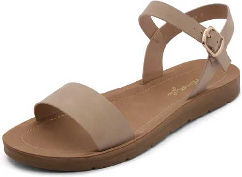 Herstyle Sandalias planas para mujer – Sandalias de verano con punta abierta y una correa en el tobillo, sandalias elegantes, sandalias ligeras