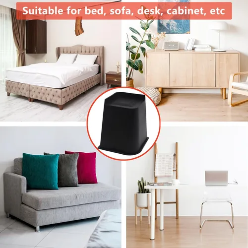 Vista 4 de Elevador de Cama de 8 Pulgadas de Alta Resistencia, 4 Paquetes de Elevador de Muebles Extra Grandes, Elevador de Cama Negro para Mesa, Sofá, Silla