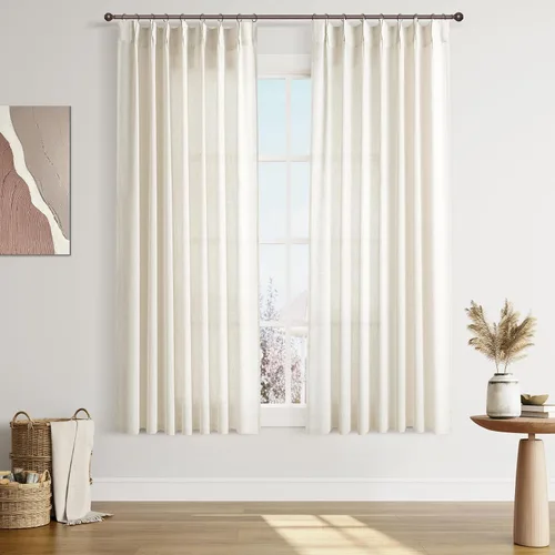 Vista 73 de Joywell Cortinas plisadas de lino de 84 pulgadas de largo, con ojales de clip y pestaña trasera, cortinas semitransparentes para filtrar la luz