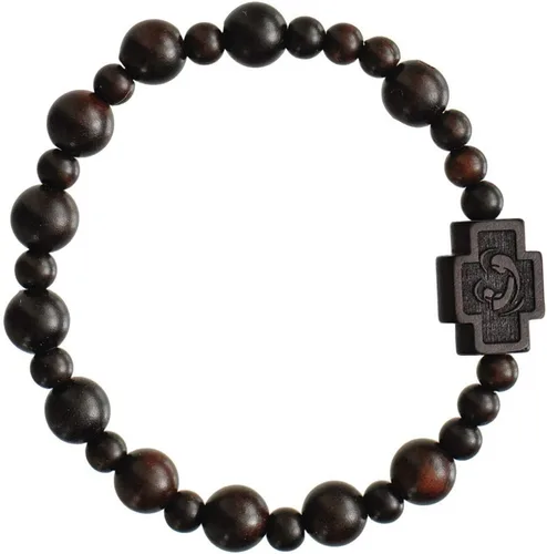 Vista 2 de Pulsera católica de rosario de madera de azufaifo de 0.315 in, Metal, Sin gemas.