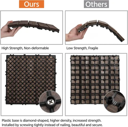 Vista 8 de Yaheetech 44 baldosas de madera de 12 x 12 pulgadas entrelazadas para patio, jardín, balcón, revestimiento de suelo al aire libre para camino junto
