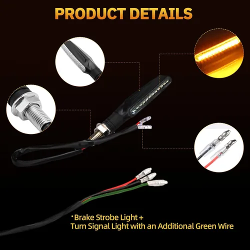 Vista 5 de Paquete de 2 luces LED intermitentes de 12 V para motocicleta, indicadores ámbar fluidos, compatibles con motocicleta, scooter, Quad Cruiser