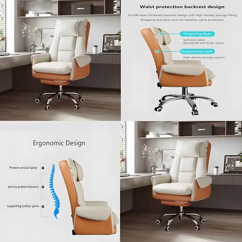 Vista 6 de Ergonomic High-Back Executive Office Chair with Footrest,Adjustable Lumbar Support & 360° Swivel,Heavy-Duty Metal Base PU Leather Desk Chair for