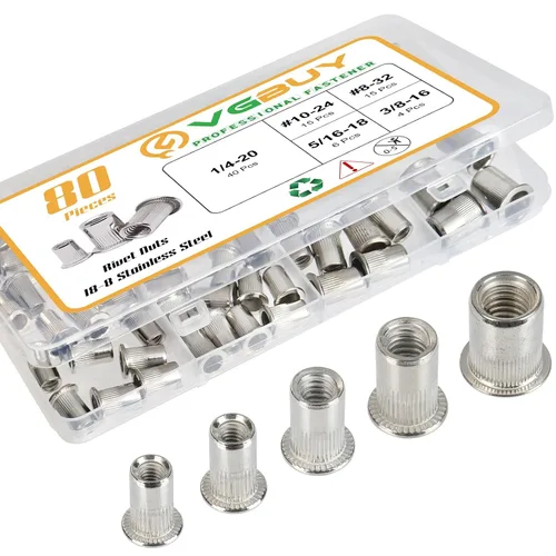 Vista 9 de VGBUY 8 piezas de tuerca de remache de 1/2-13UNC, 304 de acero inoxidable, inserto roscado, cuerpo moleteado (VG30520)