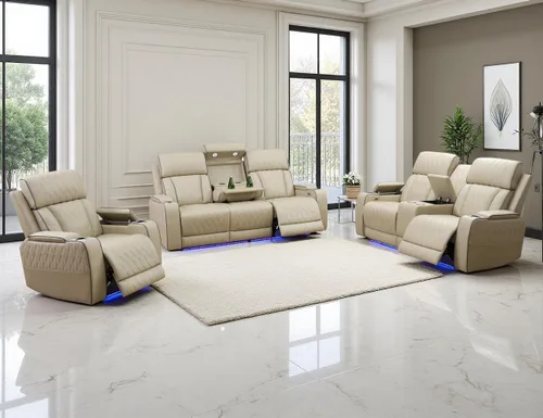 Vista 20 de Juego de Sofá Reclinable Eléctrico, Juego de Sillones Reclinables de Cuero Transpirable, Juegos de Muebles de Sala de Estar, Sofá de Dos Plazas