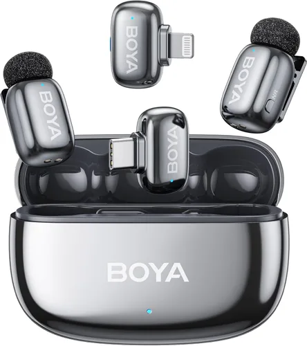 Vista 11 de BOYA Mini 2 Micrófono inalámbrico Lavalier para iPhone 15-17/Android, cancelación de ruido, control de aplicaciones, 48 kHz/24 bits, mini micrófono