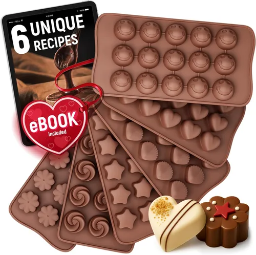 Moldes de silicona para chocolate – Juego de 6 – Moldes antiadherentes y de grado alimenticio para caramelos de gelatina, trufas, derretidos de baño