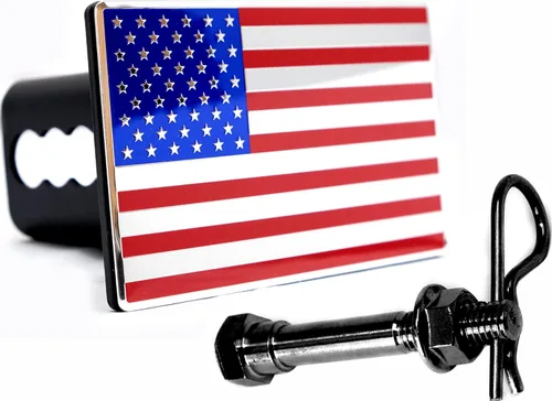 Vista 4 de eVerHITCH Tapón de enganche de remolque de metal con bandera estadounidense con perno (se adapta al receptor de 2 pulgadas, negro)