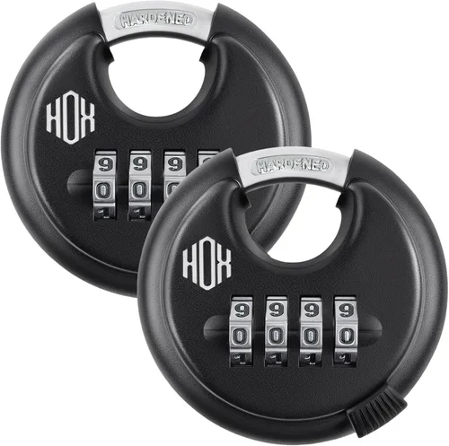 HOX Cerradura de combinación, candado de disco de 4 dígitos con grillete de acero endurecido de 3/8 pulgadas, cuerpo ancho de aleación de zinc de