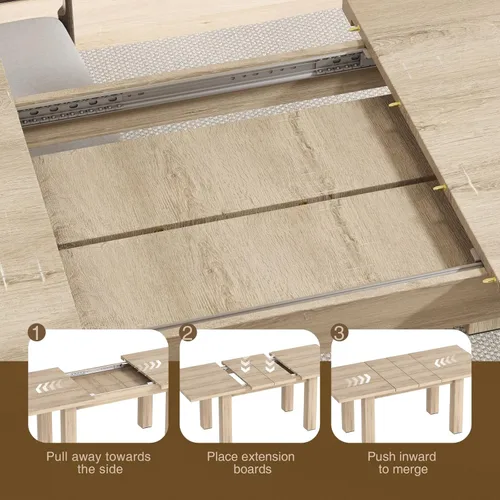 Vista 7 de Mesa de comedor extensible para 6 a 10 personas, mesa de comedor rectangular rústica expandible de 55 a 78 pulgadas, reunión para cocinas pequeñas