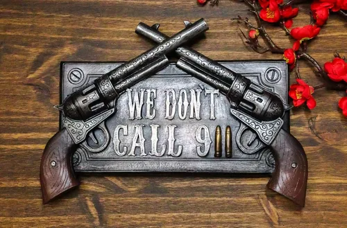 Vista 7 de Ebros Gift No Warning For Trespassers Wild West Dual Six Shooter Guns With Bullets Wall Art Placa rústica Western Dos Pistolas Decoración de pared