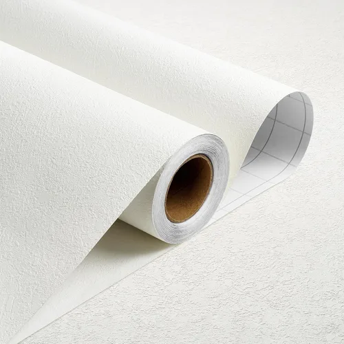 Stickyart Papel tapiz de hormigón blanco extra grueso, para despegar y pegar, moderno, de 12 x 160 pulgadas, papel pintado pintable de yeso