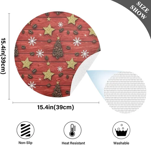 Vista 4 de Christmas Trees Planket Red PVC Plate Mat, Non Slip Placemats Heat Resistant for Kitchen one sizex1