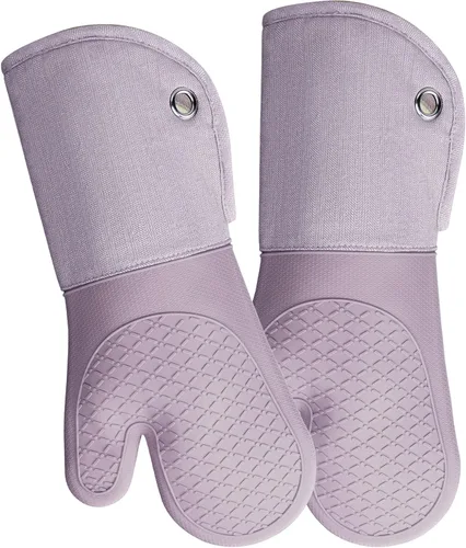 Vista 15 de Guantes profesionales de silicona para horno de microondas, un par, juego de guantes de cocina resistentes al calor con 500 grados, guantes