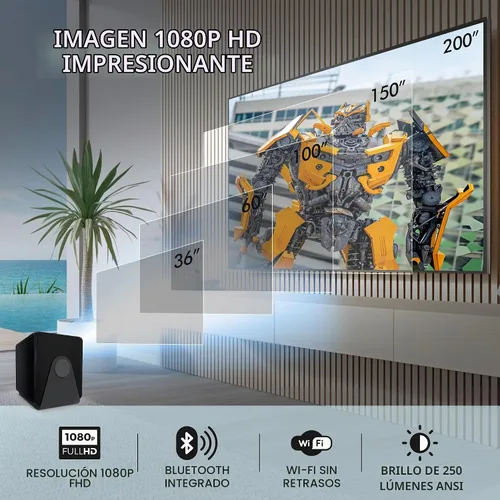 Vista 3 de Mini proyector RCA Smart Proyector portátil 1080P con WiFi y Bluetooth Proyector de película con soporte inclinable