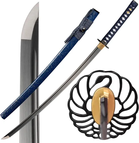 ATANAK - Espada katana auténtica japonesa de samurái hecha a mano de acero de Damasco forjado a mano, acero de alta carbono 1060/1095 con temple de