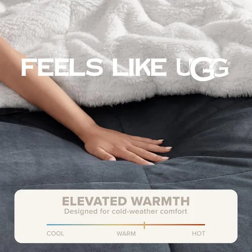 Vista 4 de Juego de edredón UGG Blissful con 2 fundas decorativas de almohada reversibles, edredón blanco reversible, juego de cama de plumas extra suave