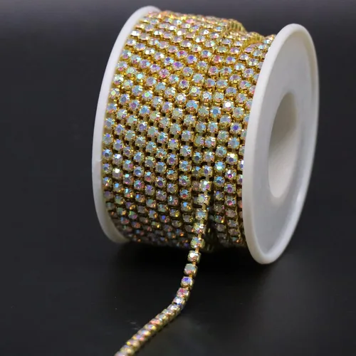 Vista 9 de Jerler 9 metros de adornos de diamantes de imitación con cadena cerrada SS6.5/2.0mm, cadena AB para costura, manualidades, ideal para bodas