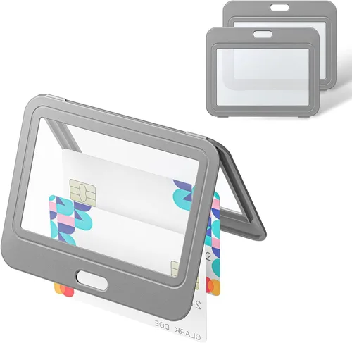 Vista 18 de Uniclife Paquete de 3 Portacarnet Deslizante con Ventanas de Doble Cara Funda Vertical de Plástico Duro Negro Bolsa Protectora de Tarjetas
