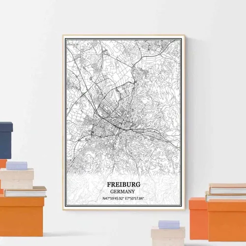 Vista 4 de TANOKCRS Freiburg - Póster de arte de pared con mapa de Alemania sin marco, moderno, mapa blanco y negro, regalo de recuerdo para decoración