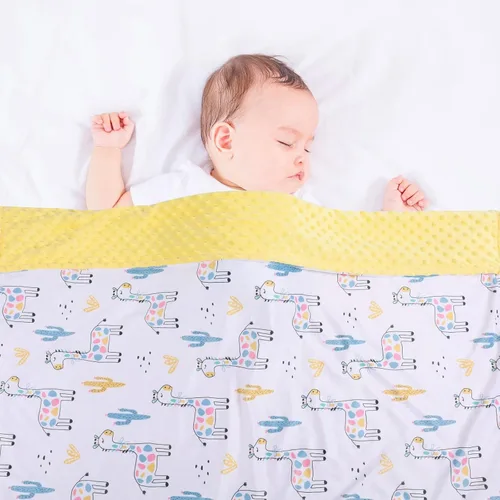 Vista 3 de Manta de bebé para niños y niñas, suave Minky con respaldo de doble capa, estampado de jirafa colorida de 30 x 40 pulgadas