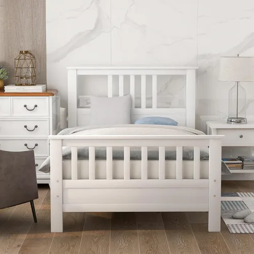 Vista 9 de SOFTSEA Cama de madera de tamaño individual con cajones de almacenamiento, marco de cama de madera maciza moderna de mediados de siglo con cabecero