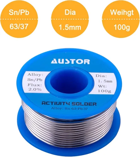 Vista 2 de AUSTOR 63-37 Alambre de soldadura de núcleo de colofonia de plomo de estaño para soldadura eléctrica (0.059 in, 3.53 oz)