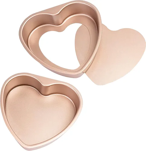 Vista 6 de Yomvzake Moldes de pastel de corazón de 5 pulgadas y 7 pulgadas, moldes antiadherentes en forma de corazón, juego de 2, moldes para tartas de queso