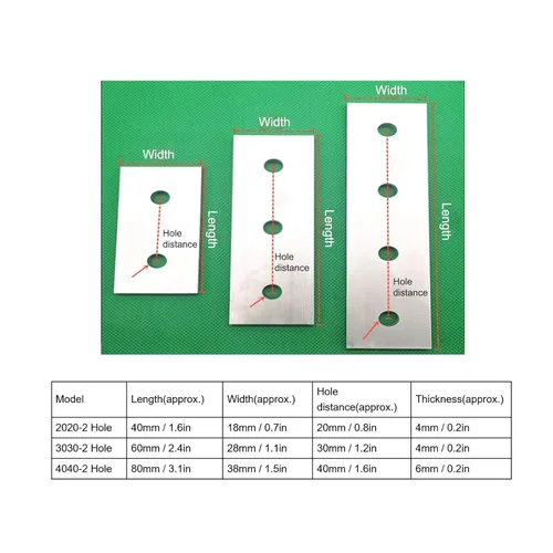 Vista 2 de Placa de unión plana recta, 10 unidades, 2 agujeros, soporte de estante de aluminio, placa de unión para muebles de madera, metal, estantes
