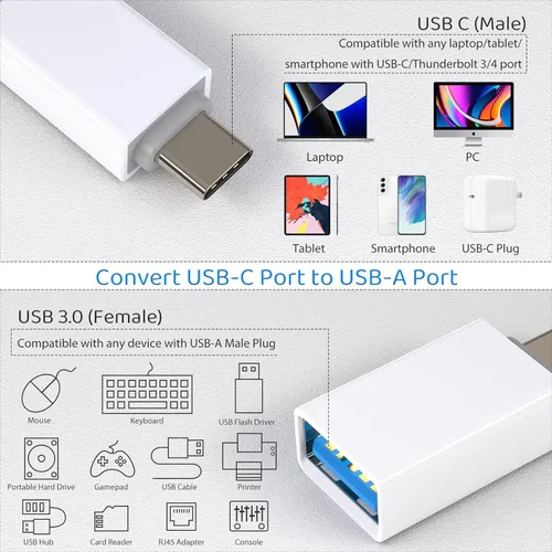 Vista 2 de Adaptador USB C a USB 1, adaptador USB-C macho a USB 3.0 hembra para MacBook Pro 2021/2020 iMac iPad Pro/mini 6 Pixel 6 5 4 xl USB C cargador