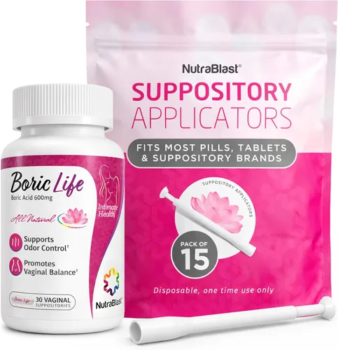 Vista 10 de NutraBlast Supositorios vaginales de ácido bórico de 600 mg (30 unidades) con protectores de protección de equilibrio (7.087 in, paquete de 20)