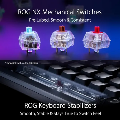 Vista 53 de ASUS Teclado mecánico inalámbrico ROG Azoth para juegos, 75% TKL, conectividad trimodo, interruptores lineales ROG NX Snow prelubricados Blanco