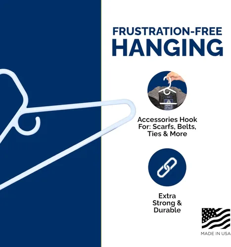 Vista 5 de Perchas de plástico súper resistentes, fabricadas en Estados Unidos, colgador blanco súper pesado, paquete de 24