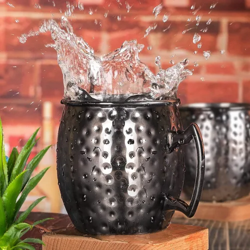 Vista 3 de LINALL Moscow Mule - Juego de 6 tazas de acero inoxidable de 18 onzas chapadas en color negro plomizo (6 unidades)