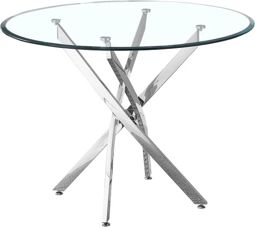 Vista 39 de Mesas de comedor redondas de 36 pulgadas, mesa de comedor moderna de cocina con base de metal cromado dorado, mesas de comedor redondas de vidrio