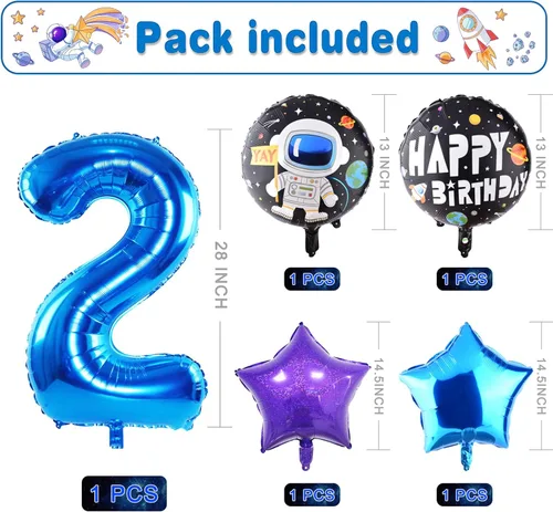 Vista 2 de 11 globos de aluminio con temática espacial para decoración de fiesta de cumpleaños con temática espacial de astronauta para el segundo espacio