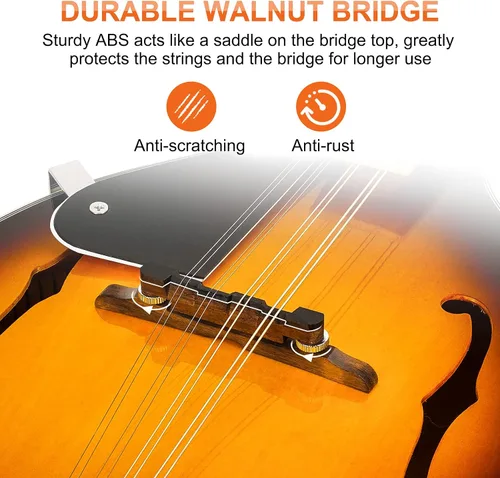 Vista 4 de Vangoa Mandolina para Zurdos, Instrumento Musical Acústico de 8 Cuerdas Estilo A para Principiantes Zurdos, Sunburst