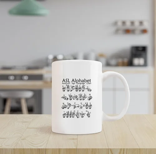 Vista 2 de ASL - Taza educativa de cerámica con lenguaje de señas americano, 11 onzas, taza de té con leche, con asa, regalos de diversidad e inclusión