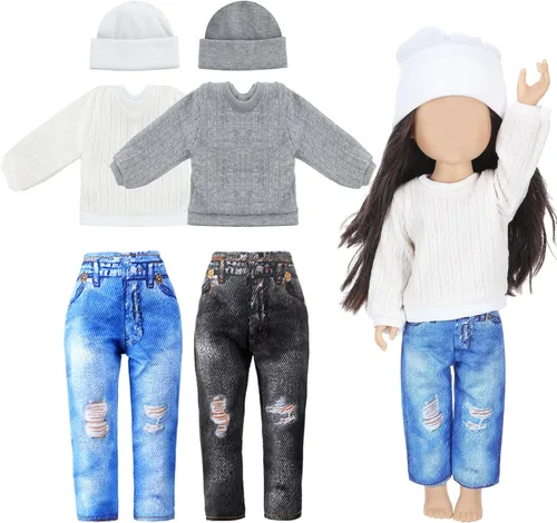 Vista 10 de Bencailor 6 piezas de ropa de muñeca, accesorios para muñeca, incluyen suéter, pantalones, zapatos, sombrero para regalo de cumpleaños
