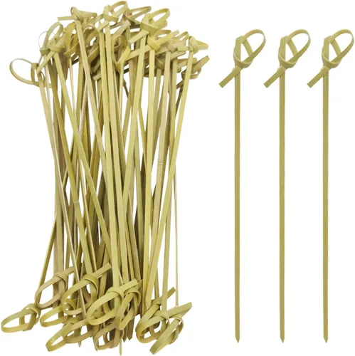 Vista 7 de BLUE TOP Palillos de Cóctel de Bambú 100 PIEZAS Brochetas de Bambú Negro de 4 Pulgadas con Anillo en Bucle, Palillos para Comida, Palillos