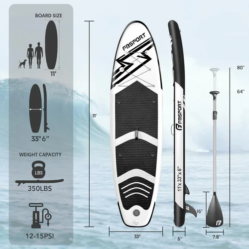 Vista 71 de FBSPORT Tabla de remo de pie prémium de 11 pies, tabla de yoga con accesorios de SUP y bolsa de transporte, amplia posición, control de surf
