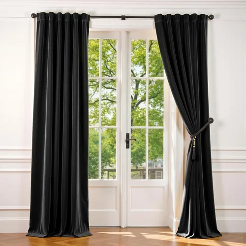 Vista 90 de Lazzzy - 2 paneles de cortinas opacas de terciopelo, con aislamiento térmico, muy suaves, lujosas, con bolsillo para cortinero, para dormitorio