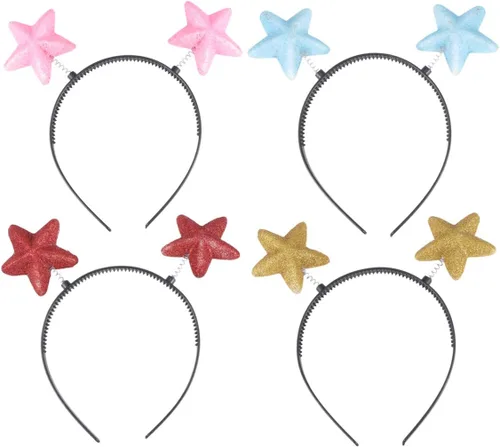 Vista 9 de Minkissy Diadema de estrella, 8 piezas de accesorios para disfraz con aros de estrellas coloridas, diadema alienígena antena de estrella