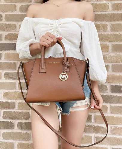 Vista 3 de Michael Kors Avril Small Top Zip Black Pebbled Leather Satchel Crossbody Bag