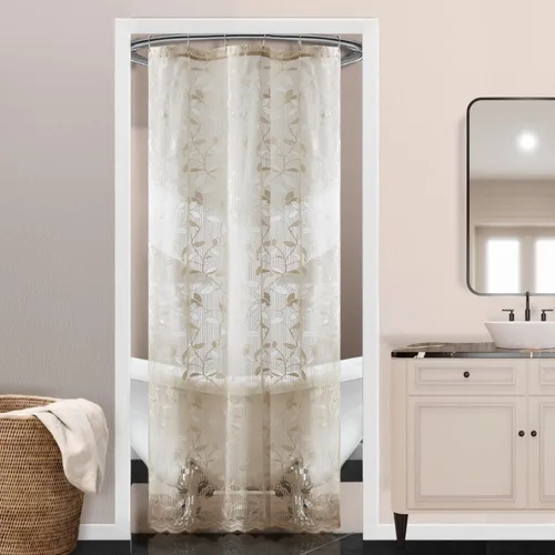 Vista 12 de Warm Home Designs Pequeña cortina de ducha de encaje negro. Patrón de hojas gótico rústico. 36 x 72 pulgadas. Cortina de ducha estilo granja