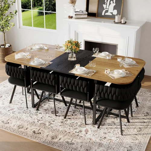 Vista 19 de Juego de mesa de comedor redonda de 39.5 pulgadas para 4, juego de mesa de comedor de 5 piezas con 4 sillas plegables, juego de sillas de mesa