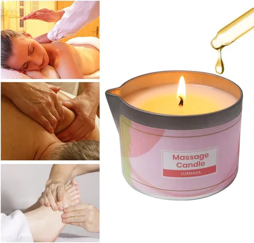 Vista 5 de Vela de masaje, aceite de soja perfumado a baja temperatura, terapia de calor, loción de aceite corporal, aceite de karité natural, aceite de masaje