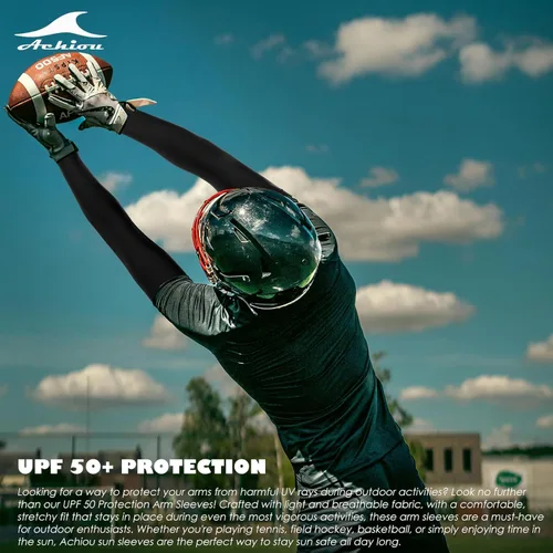 Vista 6 de Achiou, mangas de brazo con protección UV, compresión, refrigeración, para hombres y mujeres, protector solar de verano, para baloncesto, fútbol