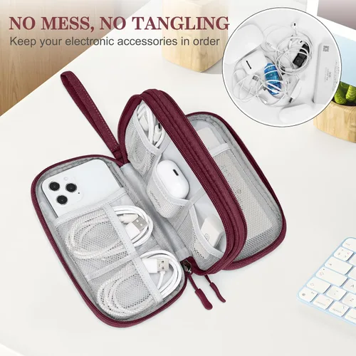 Vista 424 de FYY Organizador para accesorios electrónicos, para viajes, para cables, celular y cargadores, estuche portátil, impermeable, doble capa, bolsa