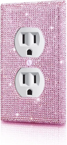 Vista 15 de Cubierta de interruptor de luz con brillantes diamantes de imitación azules, cubiertas decorativas de tomacorrientes, placa de pared doble